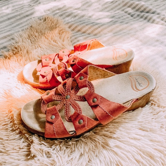 Dansko Shoes - Dansko leather pink eyelet slip on wedge sandals